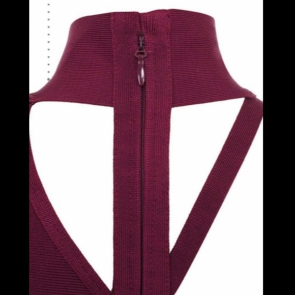 Burgundy Bandage One Shoulder Choker cutout dress - Picture 5 of 11